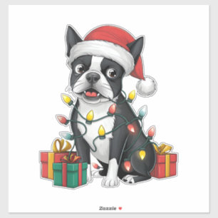 Xmas Lighting Santa Hat Boston Terrier Dog Christm