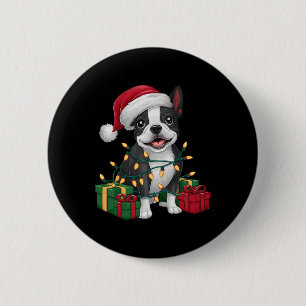 Xmas Lighting Santa Hat Boston Terrier Dog Christm 6 Cm Round Badge