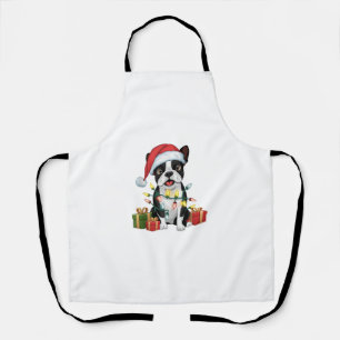 Xmas Lighting Santa Hat Boston Terrier Dog Christm Apron