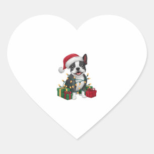 Xmas Lighting Santa Hat Boston Terrier Dog Christm Heart Sticker