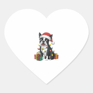 Xmas Lighting Santa Hat Boston Terrier Dog Christm Heart Sticker
