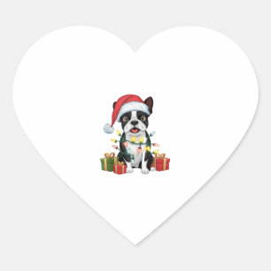 Xmas Lighting Santa Hat Boston Terrier Dog Christm Heart Sticker