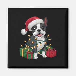 Xmas Lighting Santa Hat Boston Terrier Dog Christm Magnet