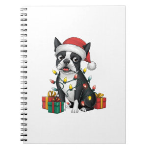 Xmas Lighting Santa Hat Boston Terrier Dog Christm Notebook