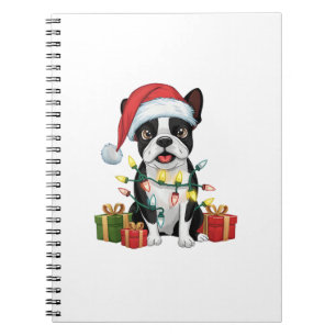 Xmas Lighting Santa Hat Boston Terrier Dog Christm Notebook