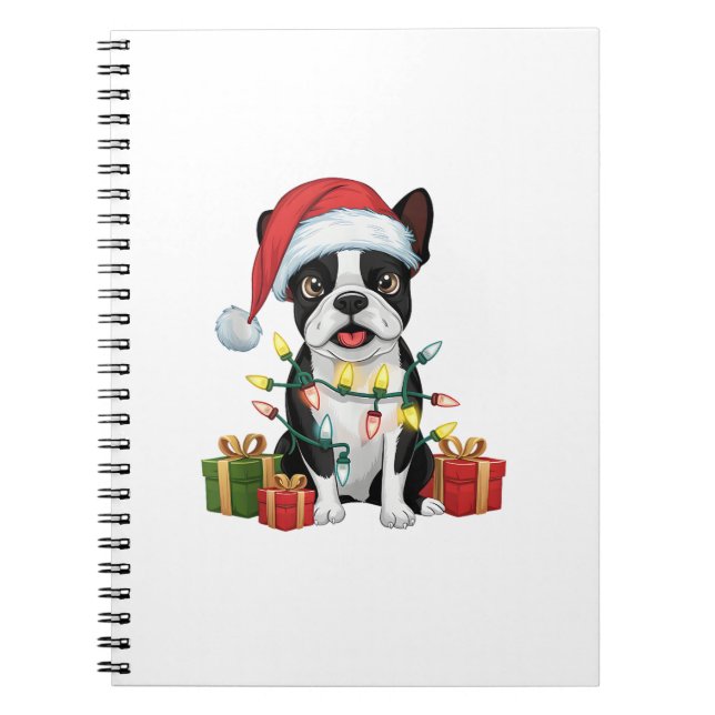 Xmas Lighting Santa Hat Boston Terrier Dog Christm Notebook (Front)