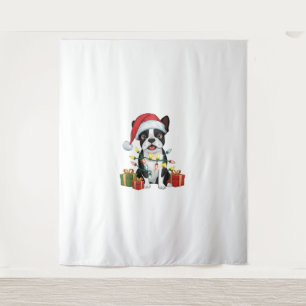 Xmas Lighting Santa Hat Boston Terrier Dog Christm Tapestry