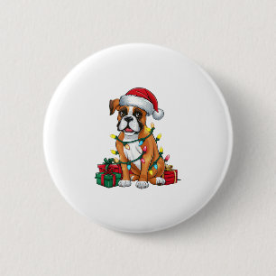 Xmas Lighting Santa Hat Boxer Dog Christmas 6 Cm Round Badge