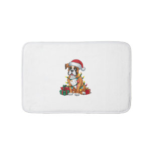 Xmas Lighting Santa Hat Boxer Dog Christmas Bath Mat