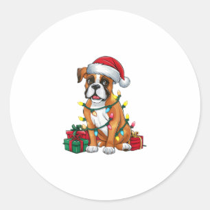 Xmas Lighting Santa Hat Boxer Dog Christmas Classic Round Sticker