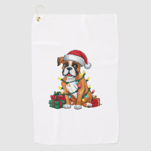 Xmas Lighting Santa Hat Boxer Dog Christmas Golf Towel