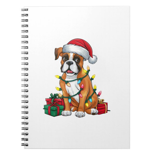 Xmas Lighting Santa Hat Boxer Dog Christmas  Notebook (Front)