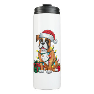 Xmas Lighting Santa Hat Boxer Dog Christmas Thermal Tumbler