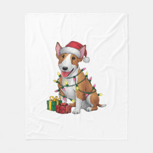 Xmas Lighting Santa Hat Bull Terrier Dog Christmas Fleece Blanket