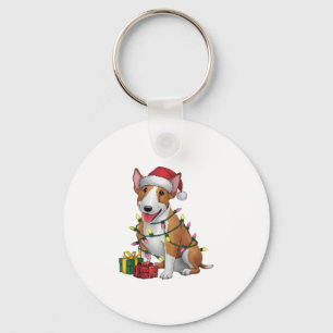 Xmas Lighting Santa Hat Bull Terrier Dog Christmas Key Ring