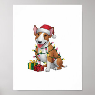 Xmas Lighting Santa Hat Bull Terrier Dog Christmas Poster