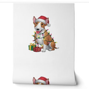 Xmas Lighting Santa Hat Bull Terrier Dog Christmas Wallpaper