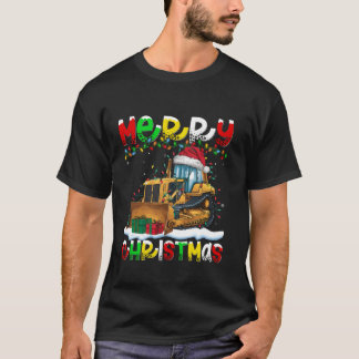 Xmas Lighting Santa Hat Bulldozer Merry Christmas  T-Shirt