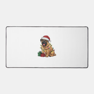 Xmas Lighting Santa Hat Bullmastiff Dog Christmas Desk Mat