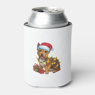 Xmas Lighting Santa Hat Cairn Terrier Dog Christma Can Cooler