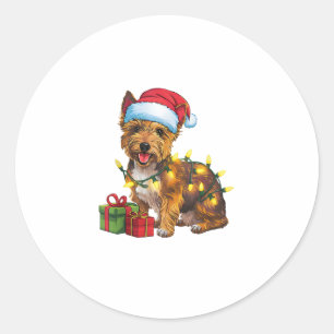 Xmas Lighting Santa Hat Cairn Terrier Dog Christma Classic Round Sticker