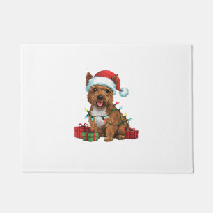 Xmas Lighting Santa Hat Cairn Terrier Dog Christma Doormat