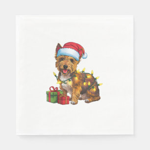 Xmas Lighting Santa Hat Cairn Terrier Dog Christma Napkin