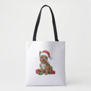 Xmas Lighting Santa Hat Cairn Terrier Dog Christma Tote Bag