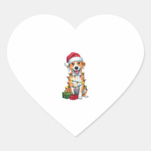 Xmas Lighting Santa Hat Canaan Dog Christmas Heart Sticker