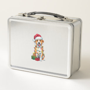 Xmas Lighting Santa Hat Canaan Dog Christmas  Metal Lunch Box