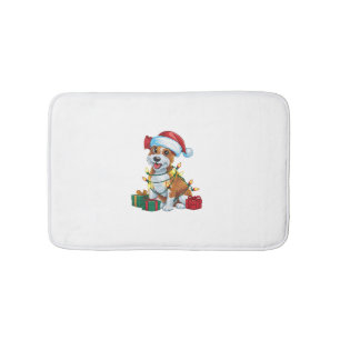 Xmas Lighting Santa Hat Cardigan Welsh Corgi Dog C Bath Mat