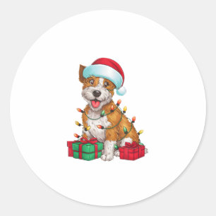 Xmas Lighting Santa Hat Cardigan Welsh Corgi Dog C Classic Round Sticker