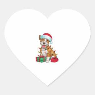 Xmas Lighting Santa Hat Cardigan Welsh Corgi Dog C Heart Sticker