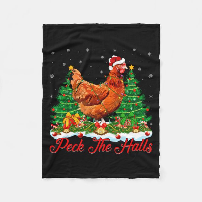 Xmas Lighting Santa Hat Chicken Christmas Tree  Fleece Blanket (Front)