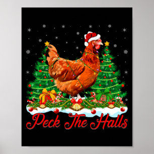 Xmas Lighting Santa Hat Chicken Christmas Tree  Poster