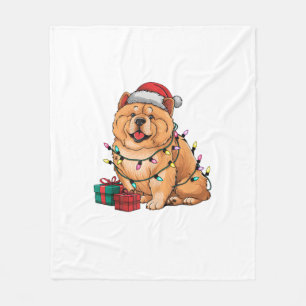 Xmas Lighting Santa Hat Chow Chow Dog Christmas  Fleece Blanket