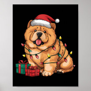 Xmas Lighting Santa Hat Chow Chow Dog Christmas Fo Poster