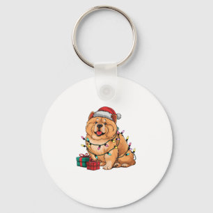 Xmas Lighting Santa Hat Chow Chow Dog Christmas Key Ring