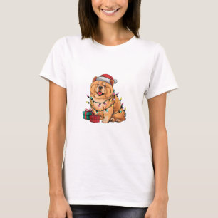 Xmas Lighting Santa Hat Chow Chow Dog Christmas T-Shirt