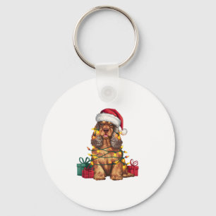 Xmas Lighting Santa Hat Cocker Spaniel Dog Christm Key Ring