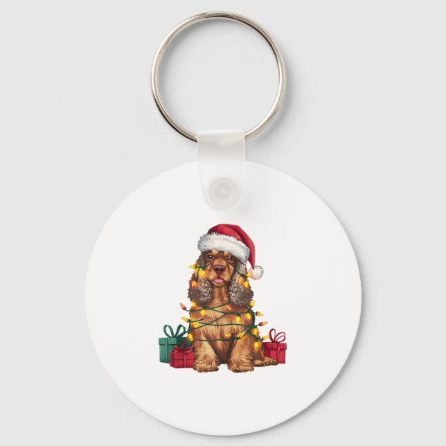 Xmas Lighting Santa Hat Cocker Spaniel Dog Christm Key Ring (Front)