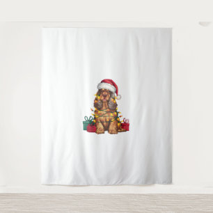 Xmas Lighting Santa Hat Cocker Spaniel Dog Christm Tapestry