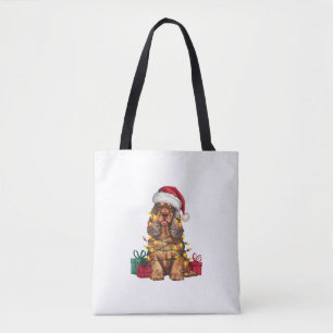 Xmas Lighting Santa Hat Cocker Spaniel Dog Christm Tote Bag