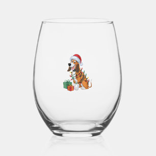 Xmas Lighting Santa Hat Coonhound Dog Christmas Stemless Wine Glass