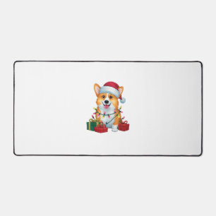 Xmas Lighting Santa Hat Corgi Dog Christmas _1 Desk Mat