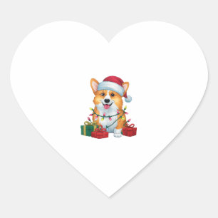 Xmas Lighting Santa Hat Corgi Dog Christmas _1 Heart Sticker