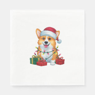 Xmas Lighting Santa Hat Corgi Dog Christmas _1 Napkin