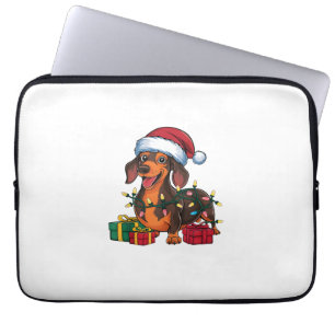 Xmas Lighting Santa Hat Dachshund Dog Christmas Laptop Sleeve