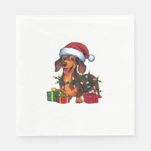 Xmas Lighting Santa Hat Dachshund Dog Christmas  Napkin