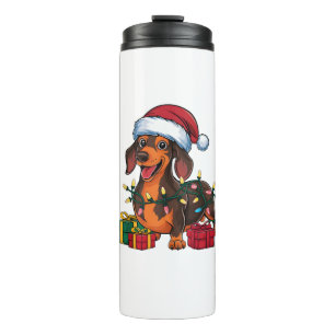 Xmas Lighting Santa Hat Dachshund Dog Christmas Thermal Tumbler
